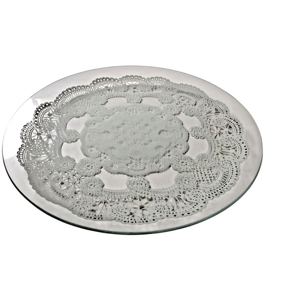 Vintage Lace Pattern Art Glass Plate 13" Decorative Clear Glass Tray Dish Elegan - Picture 1 of 7